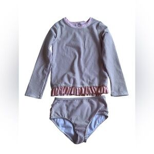 Ruffle Butts Pink and White Rashguard Swim Set